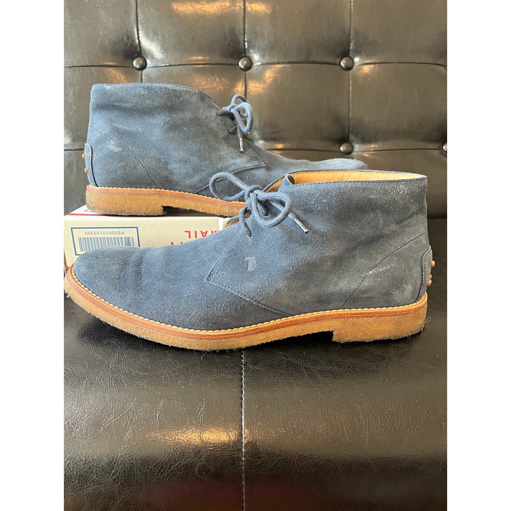 Tods Mens Blue Suede Chukka Boots Gommino Crepe Sole